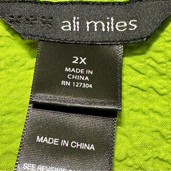 Ali Miles Crinkle Button Detail Artsy Long Sleeve Bright Green Tunic - Picture 11 of 13